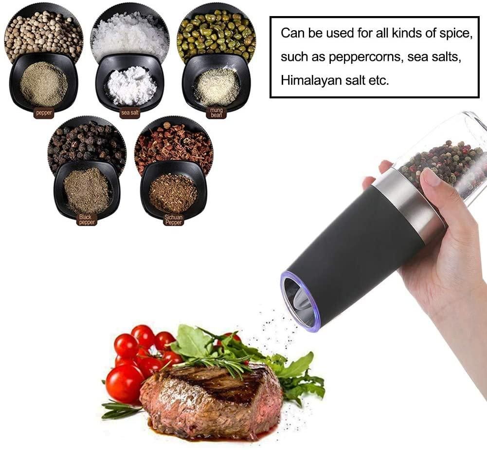 Taormina Salt and Pepper Grinder Set, Electric Gravity, Stainless Steel, Black, 2pcs