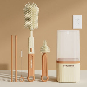 Orange 6 piece baby bottle brush cleaning set