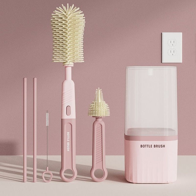 Pink 6 piece baby bottle brush cleaning set