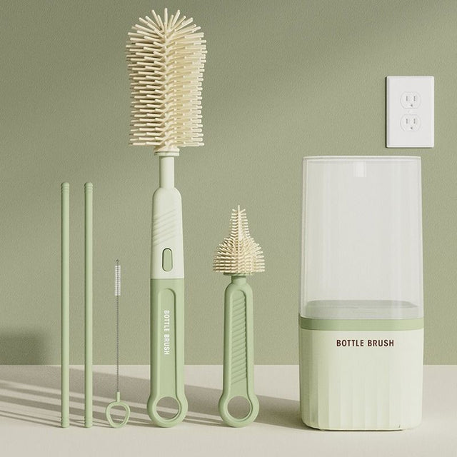 Green 6 piece baby bottle brush cleaning set
