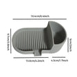 Grey silicone soap dish with grooved soap bed and side storage compartment