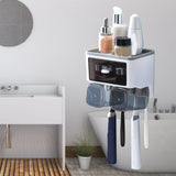 Chia Toothbrush Shelf, Wall Mounted, Mouthwash Cup Holder, White, 2 Cups
