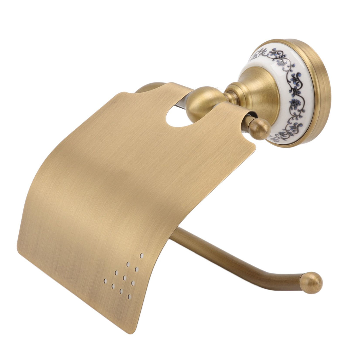 Porto Vecchio Toilet Paper Holder, Porcelain Decoration, Wall Mounted, Antique Brass