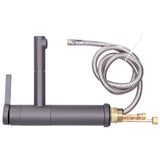 Spout extended on the flexible hose of the pull out basin mixer