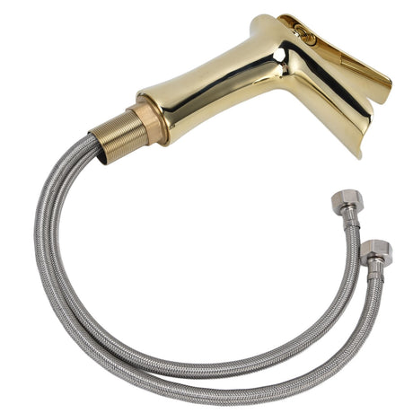 Side profile of the brass basin mixer tap showing spout curve