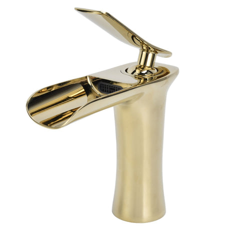 Angled view of the single handle basin tap and lift up lever