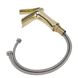 Close up of the spout outlet on the brass basin mixer tap