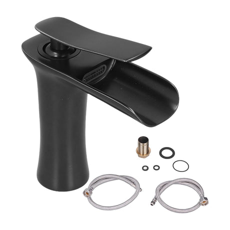 Black copper waterfall basin mixer tap with single lift lever handle