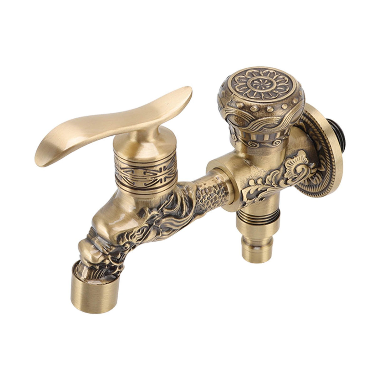 Angled view of the antique copper basin tap
