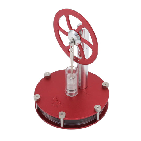 Close up of the machined aluminium flywheel on the engine model