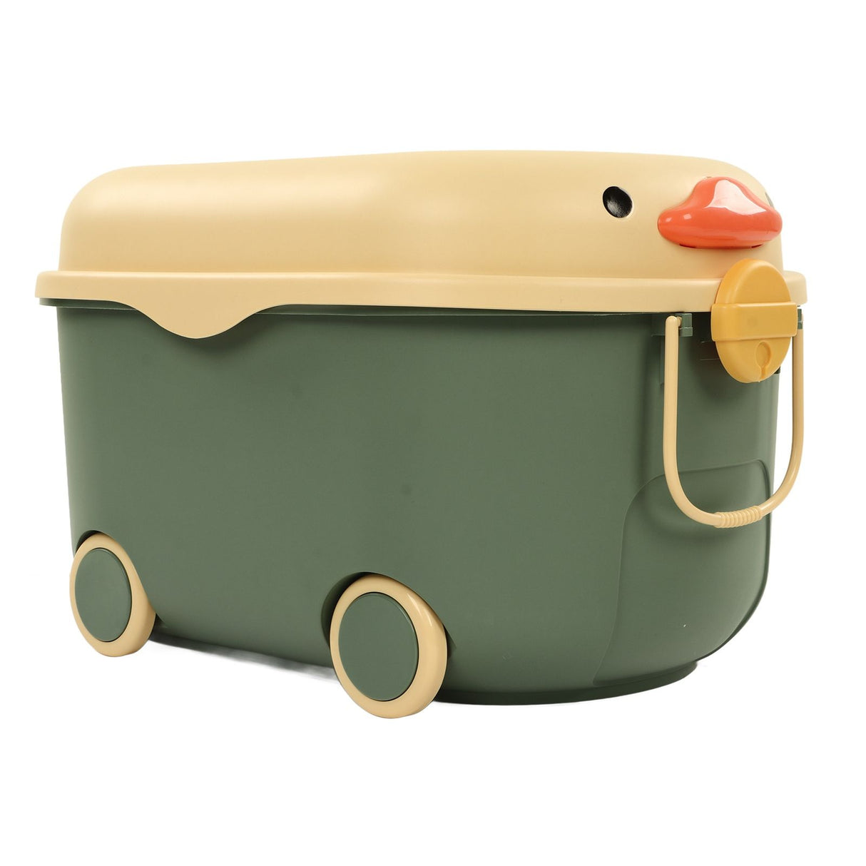 Green car shaped kids toy storage box with wheels - view 3