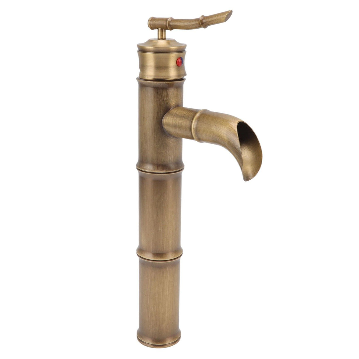 Front view of the copper bamboo style basin tap and single lever handle