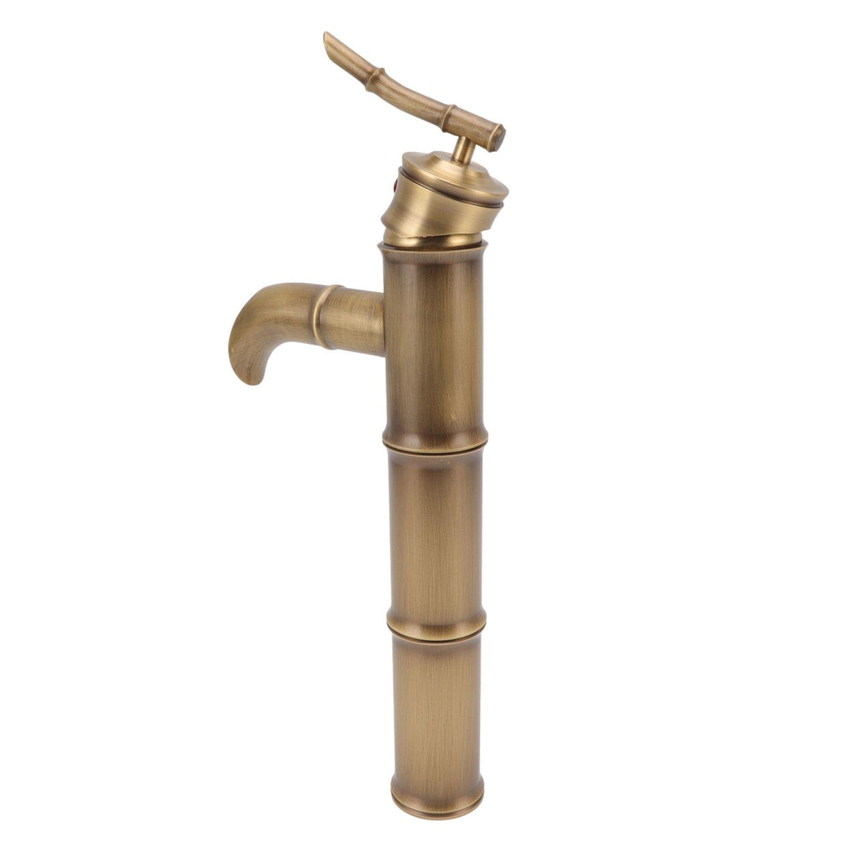 Single lever handle detail on the antique copper bamboo basin mixer