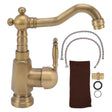 Tall antique brushed brass basin mixer tap with single handle