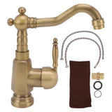 Tall antique brushed brass basin mixer tap with single handle