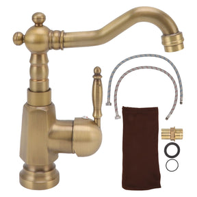 Tall antique brushed brass basin mixer tap with single handle