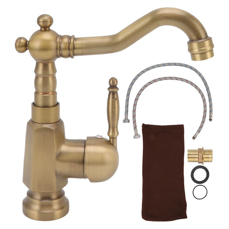 Tall antique brushed brass basin mixer tap with single handle