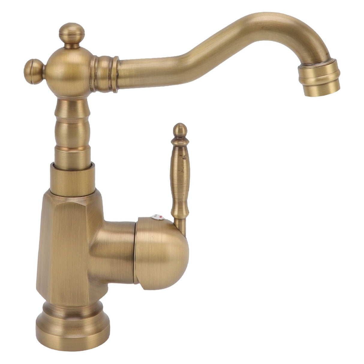 Front view of the heightened brushed brass vanity mixer tap