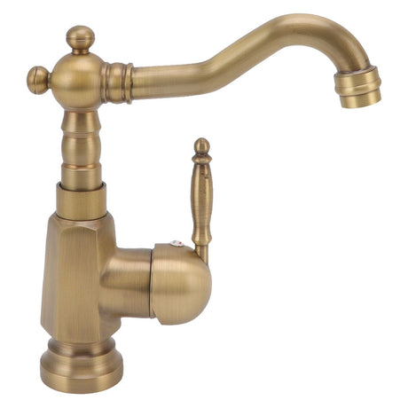 Front view of the heightened brushed brass vanity mixer tap