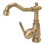 Rear view of the heightened antique brushed brass mixer tap
