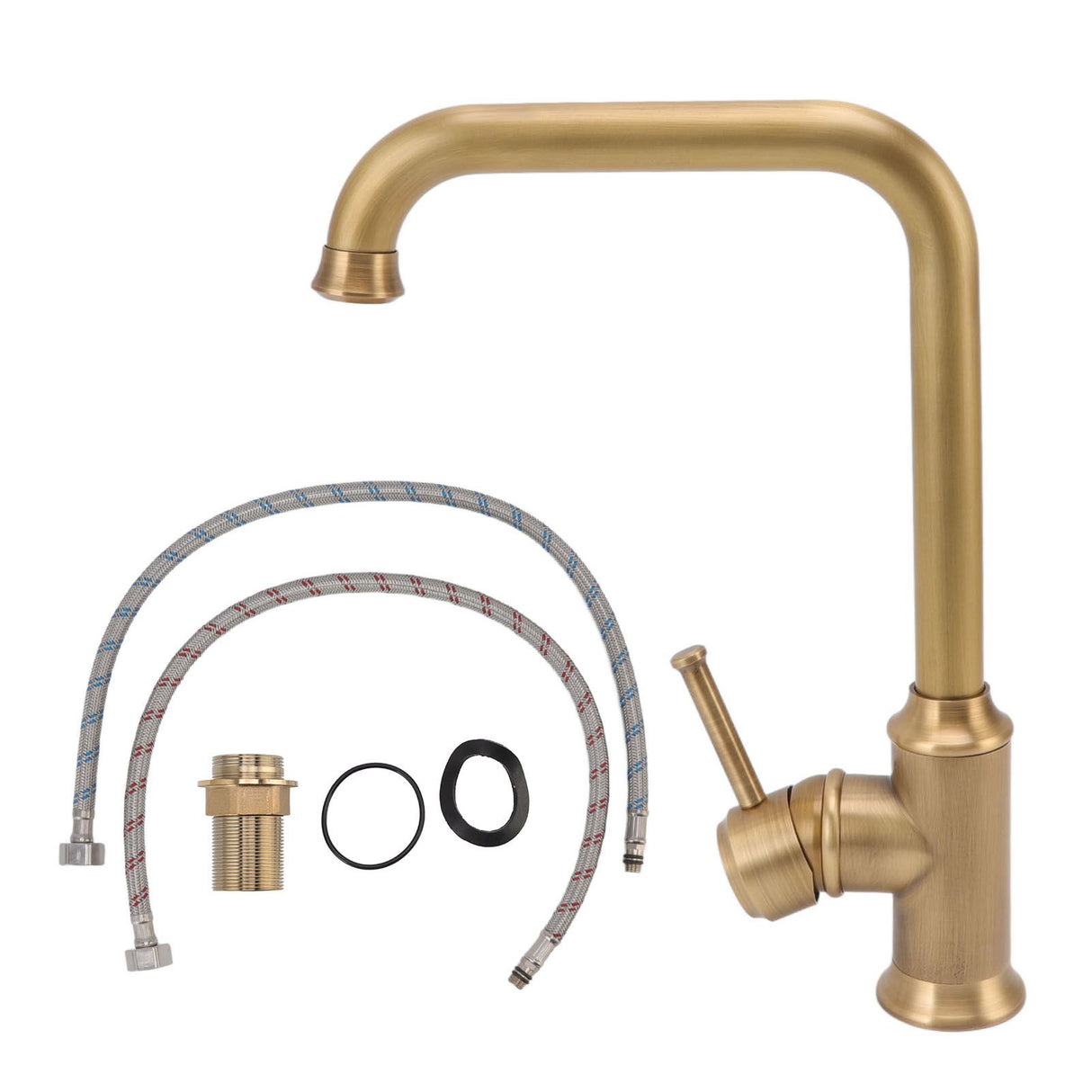 Front view of the vintage brass basin tap on a white background
