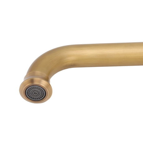 Detail of the vintage brass finish on the basin mixer tap