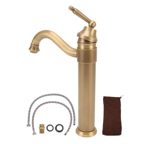 Tall copper basin mixer tap with retro industrial styling and brushed finish