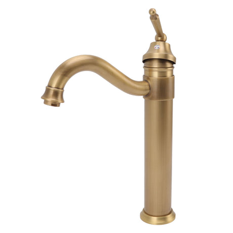 Close up of the spout outlet on the tall copper mixer tap