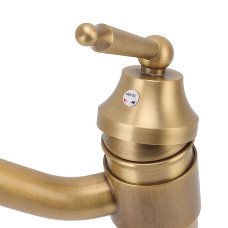 Retro industrial basin tap styled in a bathroom with a stone counter