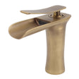 Front view of the brass waterfall basin mixer with antique finish