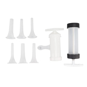 Manual sausage maker set with six nozzles laid out
