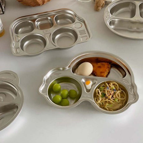 Car shaped stainless steel divided dinner plate for kids