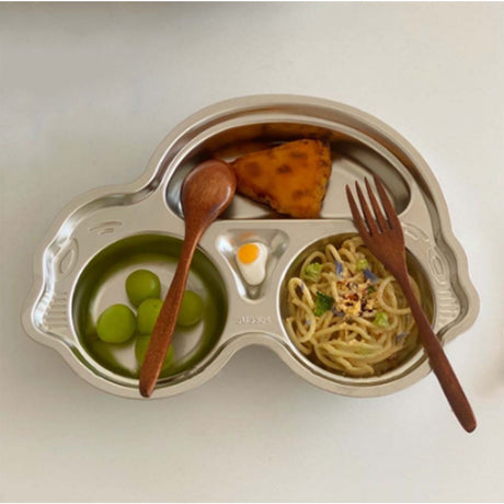 Car shaped stainless steel divided dinner plate for kids