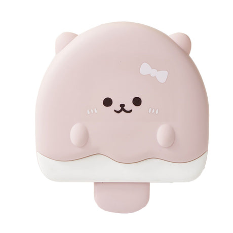 Pink cartoon bear five compartment kids snack serving tray with lid