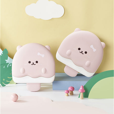 Pink cartoon bear five compartment kids snack serving tray with lid