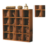 Retro wall mounted wooden display shelf with 16 grid compartments
