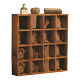 Retro wall mounted wooden display shelf with 16 grid compartments