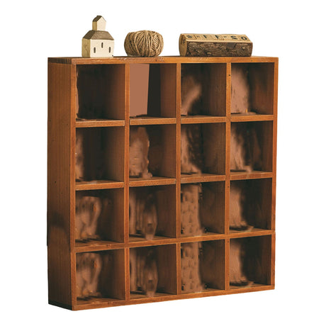 Retro wall mounted wooden display shelf with 16 grid compartments