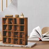 Retro wall mounted wooden display shelf with 16 grid compartments