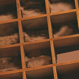 Retro wall mounted wooden display shelf with 16 grid compartments