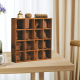 Retro wall mounted wooden display shelf with 16 grid compartments