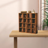 Retro wall mounted wooden display shelf with 16 grid compartments