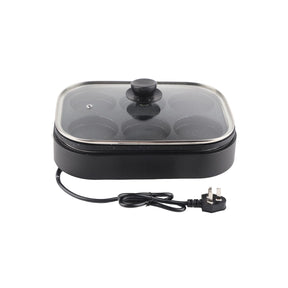 Black six hole non stick egg frying pan with lid