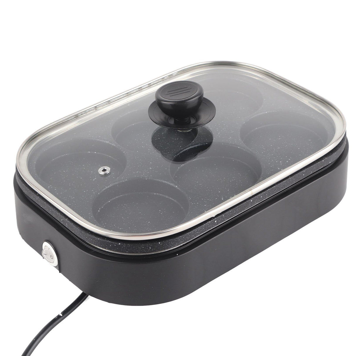 Top view of the six round wells in the aluminium alloy egg pan