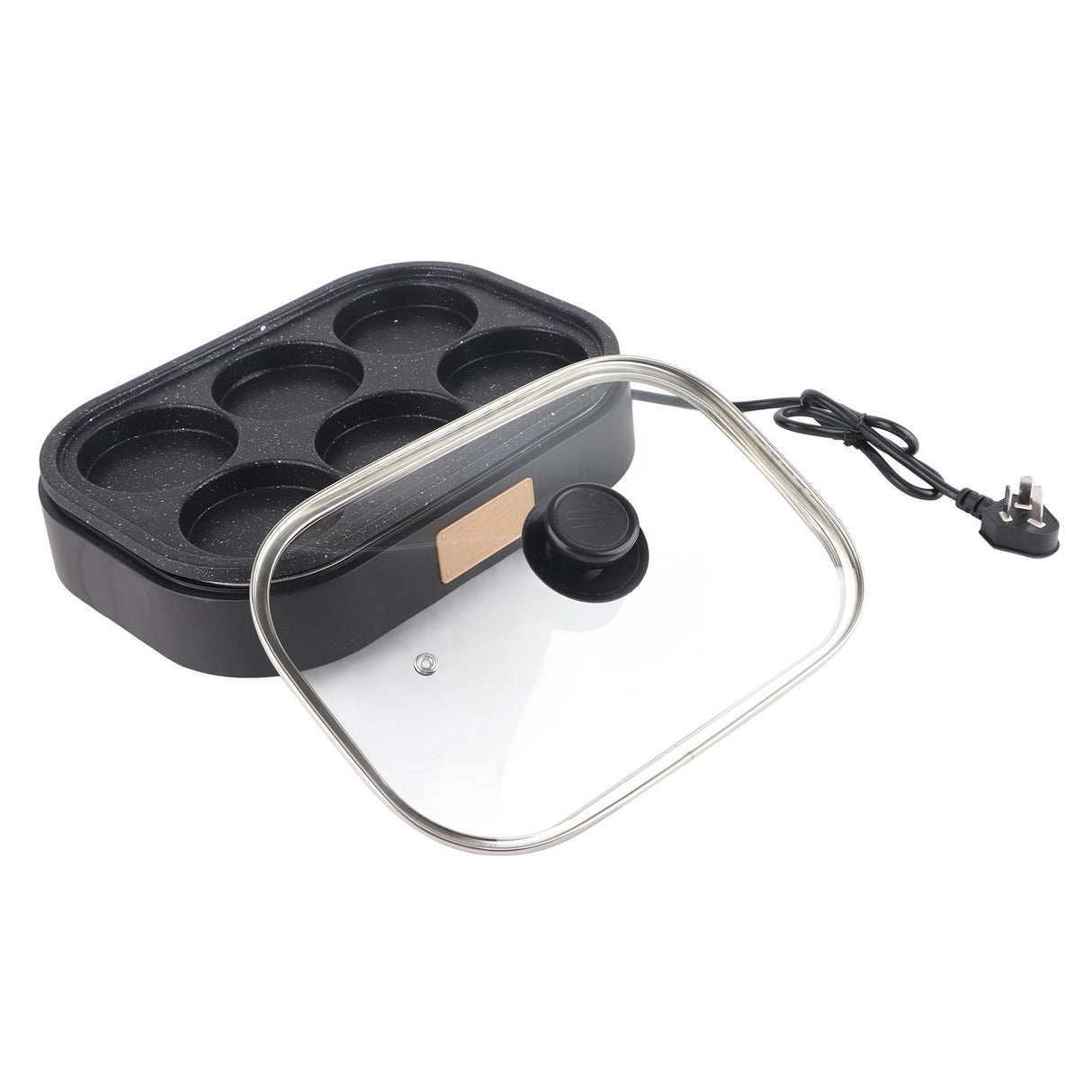 Burger patties cooked in the six compartment frying pan