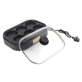 Burger patties cooked in the six compartment frying pan