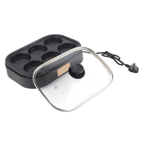 Burger patties cooked in the six compartment frying pan