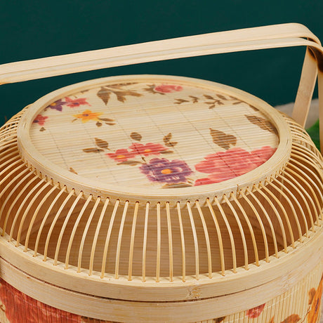 Natural rattan woven basket side view