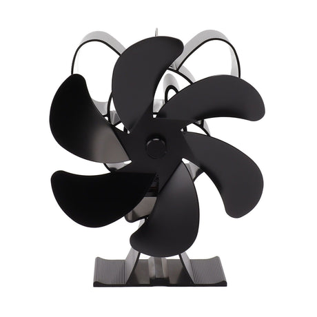 Black six blade heat powered stove fan made from aluminium alloy