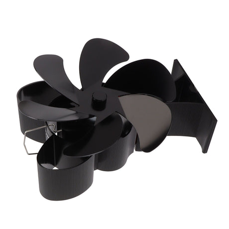 Heat powered stove fan placed on a pellet stove surface